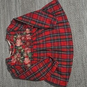 Christmas Tartan Dress Red/Green Plaid Floral Embroidery Size Girls 3T Mudd Pie